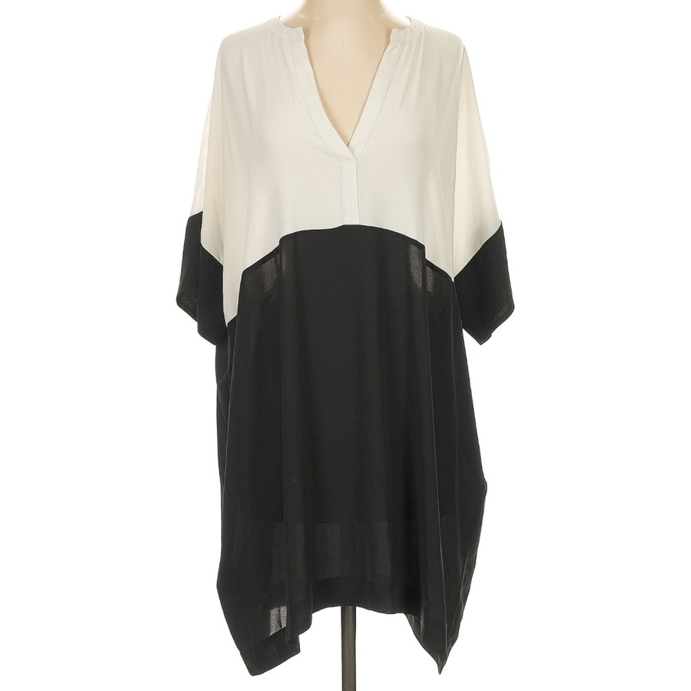 BCBG Max Azria Color Block Batwing Dolman Shift Dress Black White XS